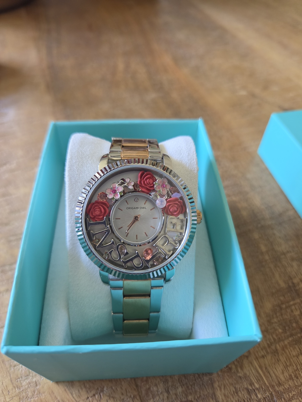 Origami Owl Women's Silver and Rose Gold Floral Charm Watch - Pink Roses
